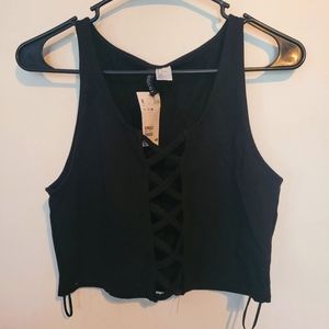 Black corset front sleeveless crop top